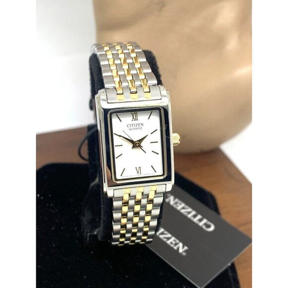 Citizen Women's Watch EJ5854-56A Quartz White Dial Two Tone Steel Tank Petite - Picture 13 of 14